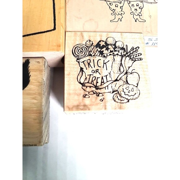 VTG Lot of 7 wooden Rubber Stamps Halloween Fall Witch Scrapbooking Stamping - Picture 5 of 8